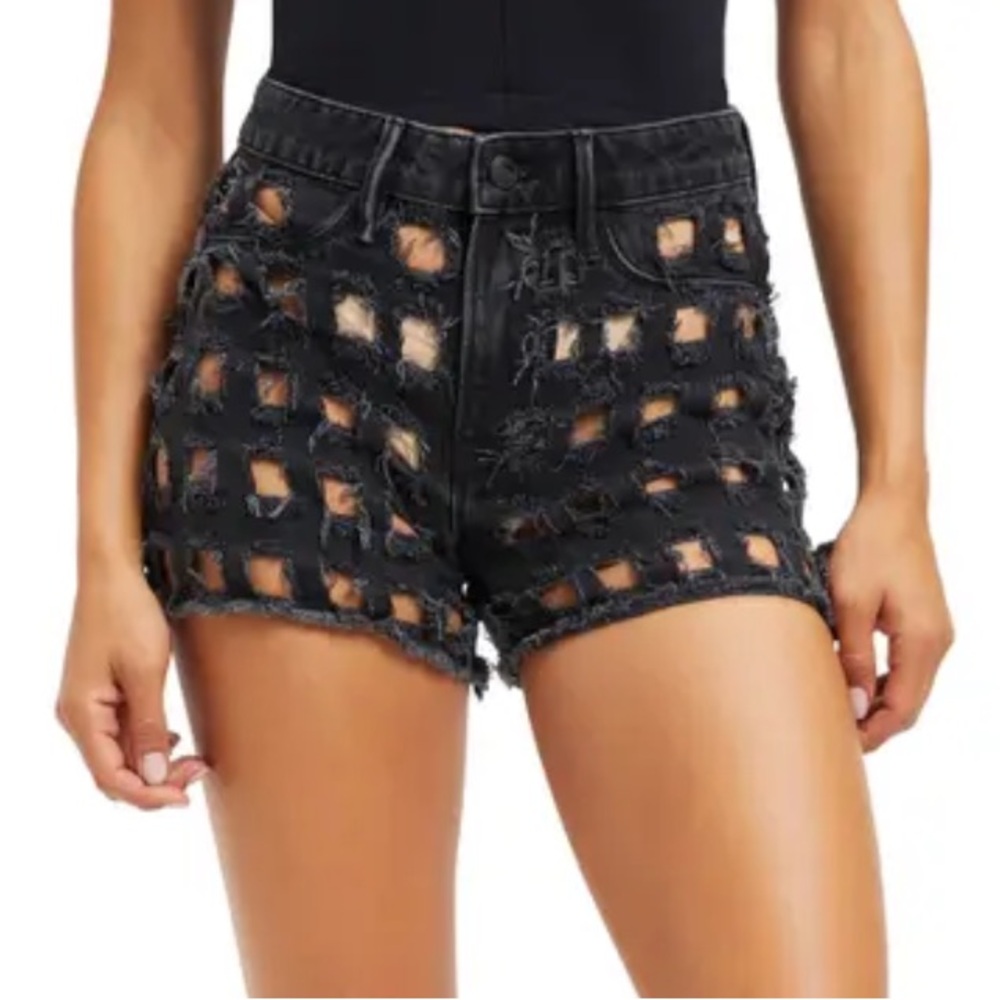 NEW! Good American 90's Laser Cut Out Black Shorts 8